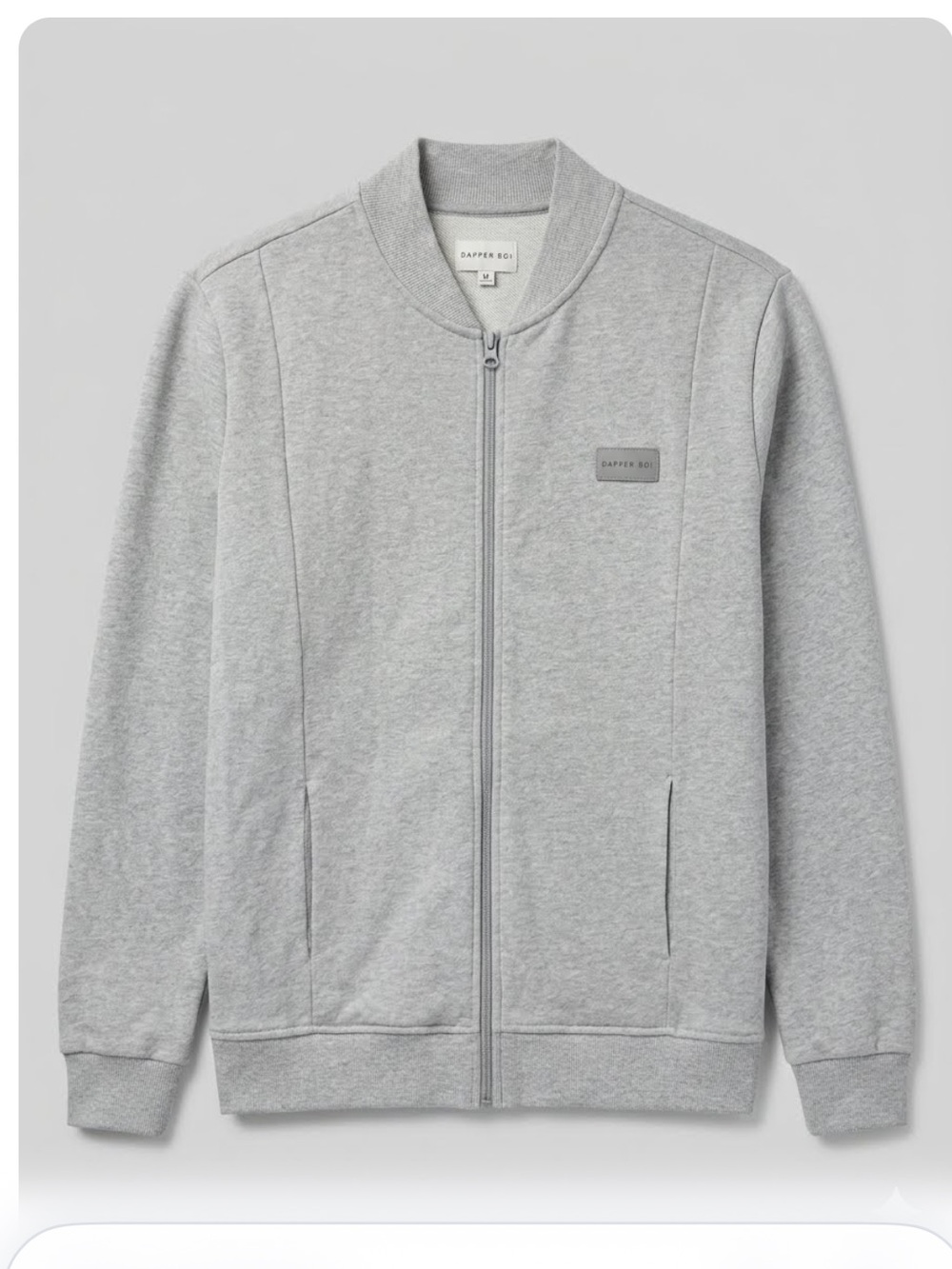 Dapper Boi Men’s Light Gray 100% Cotton Full-Zip Bomber Sweater jacket - size M